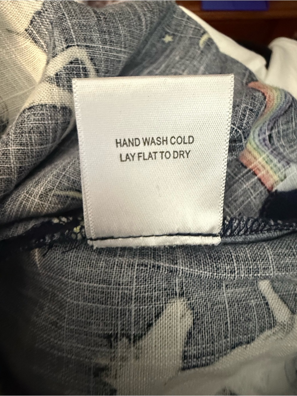 ModCloth Rainbow Unicorn Print Linen Blend Boxy Top Women’s Small Navy - Picture 10 of 13